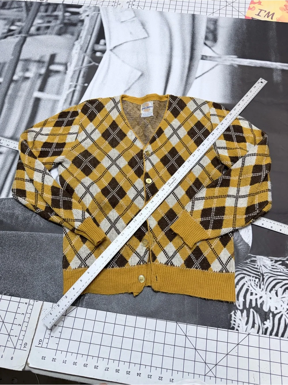 Bruce Cameron VNTG Mid Century MOD made in USA sz Medium Argyle Cardigan A5